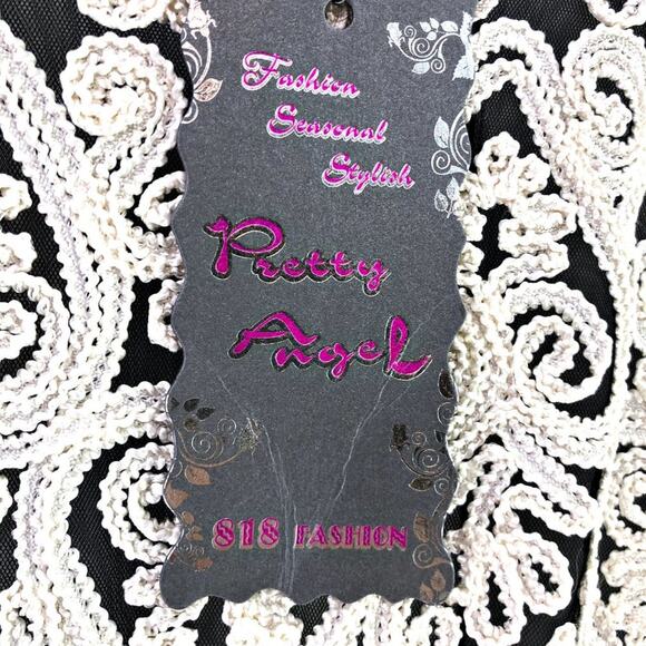 Pretty Angel Sleeveless Black Sheer Crochet Embroidery Summer Dress MED Coquette - Picture 6 of 8